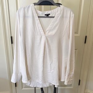 Ann Taylor Soft White V-Neck Blouse